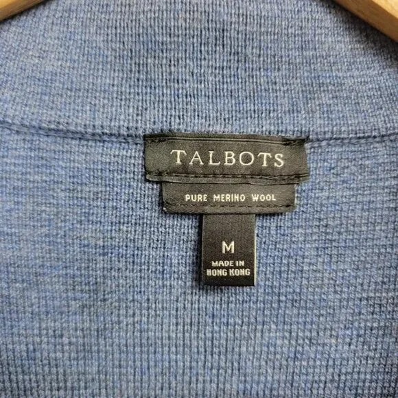Talbots Womens Blue Pure Merino Wool Knit Blazer Sz M Two Button Pockets Career - Picture 6 of 11